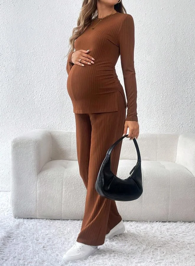 Take Two  Women Round Neck Top and Adjustable Elastic Pants Maternity Set for Women | Best Price UAE